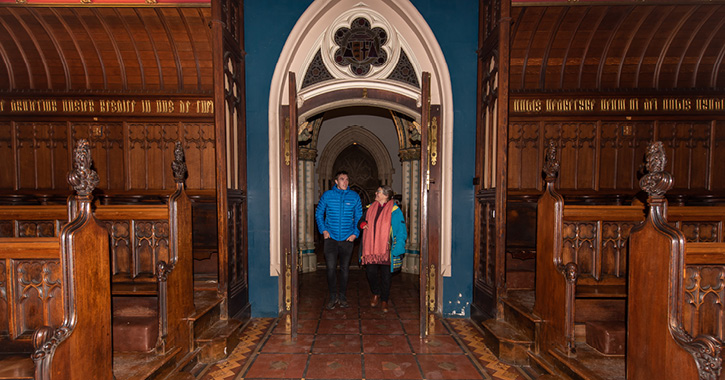couple walking through door into St Cuthbert's Chapel, Ushaw Historic House, Chapels and Gardens